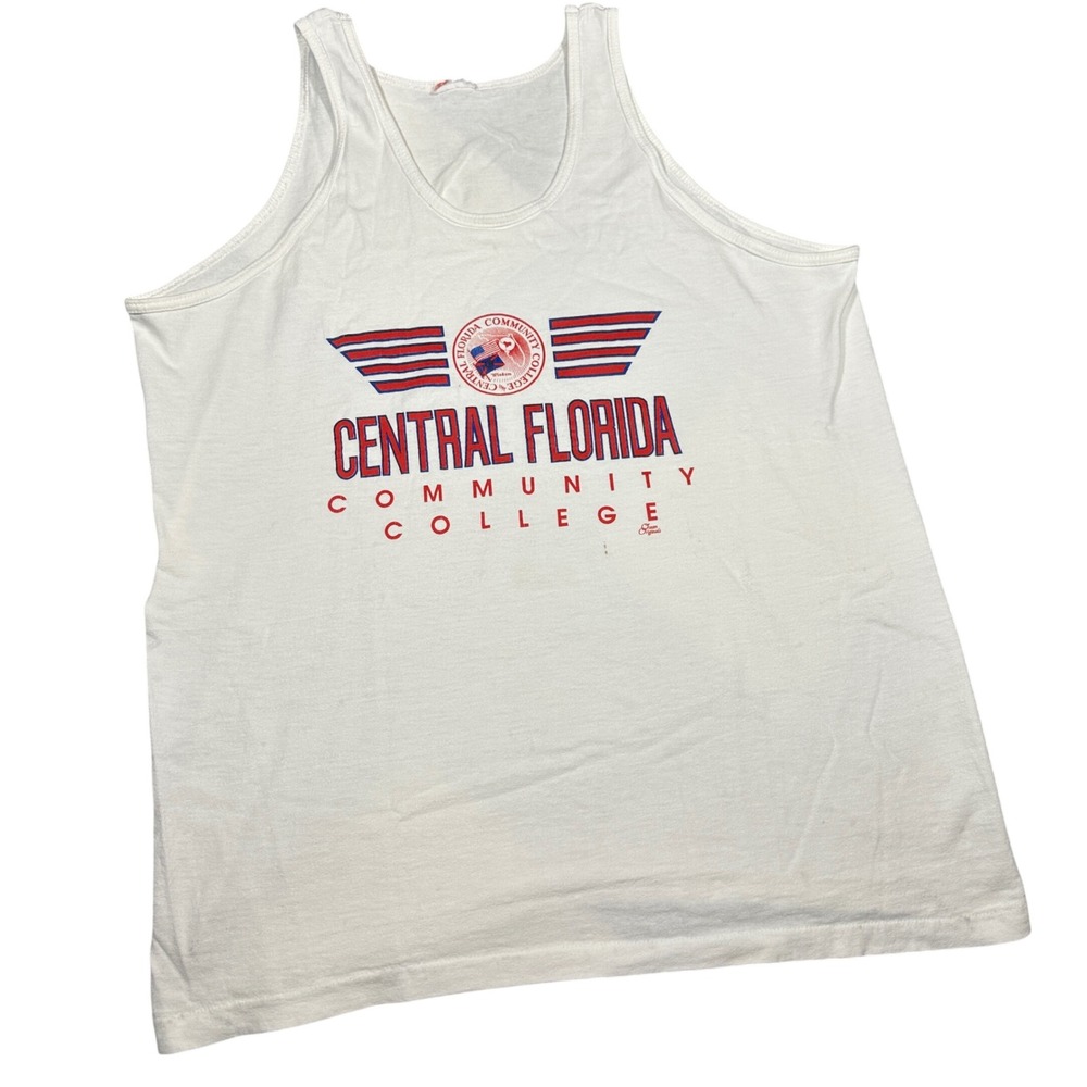 Vintage Central Florida Community College Tank Top White Ocean Originals Mens XL